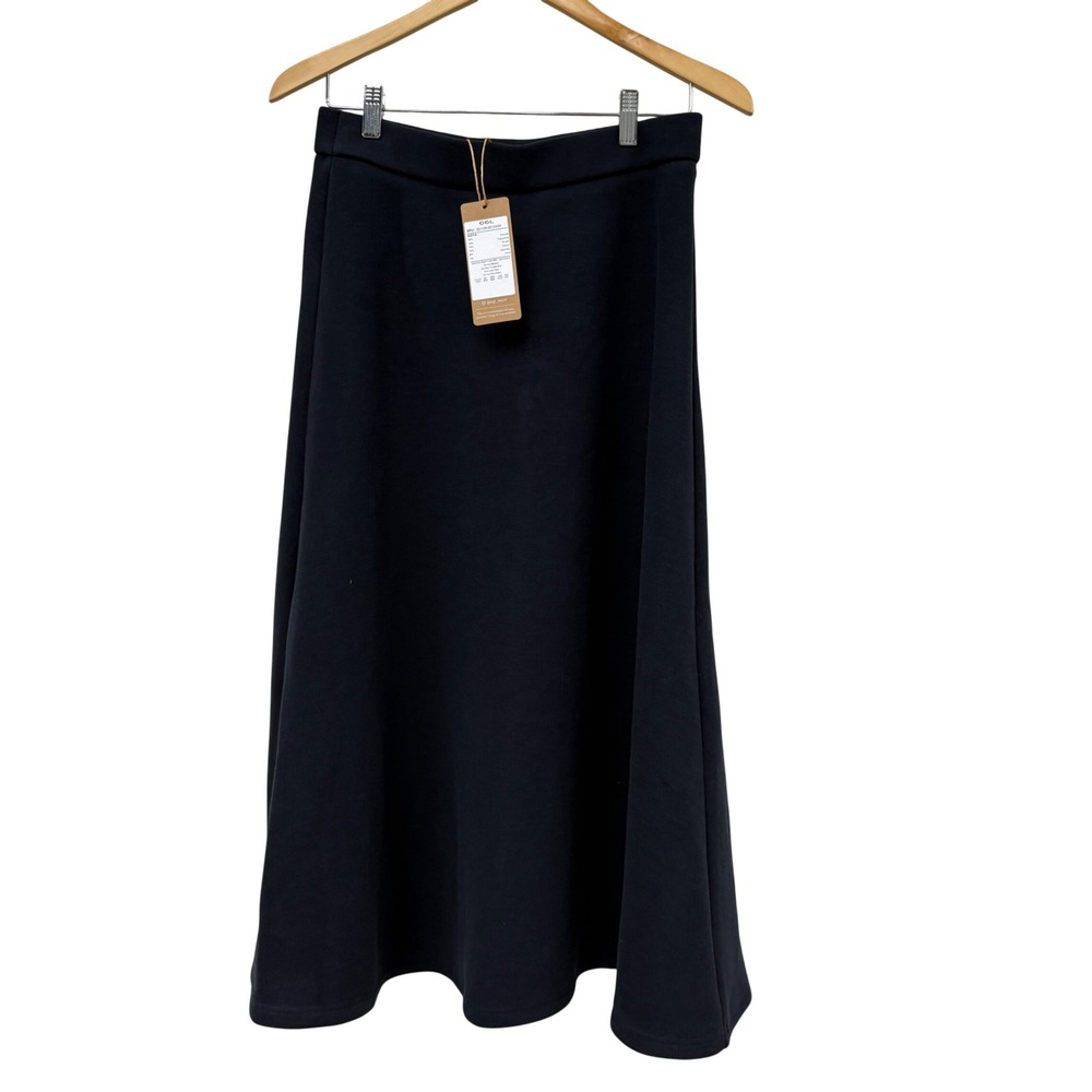 OGL Black A-Line Midi Skirt Viscose Blend Stretch SPU 251108-3012W33